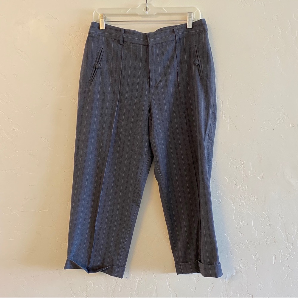 Apostrophe Gray Pinstripe Cropped Dress Trousers